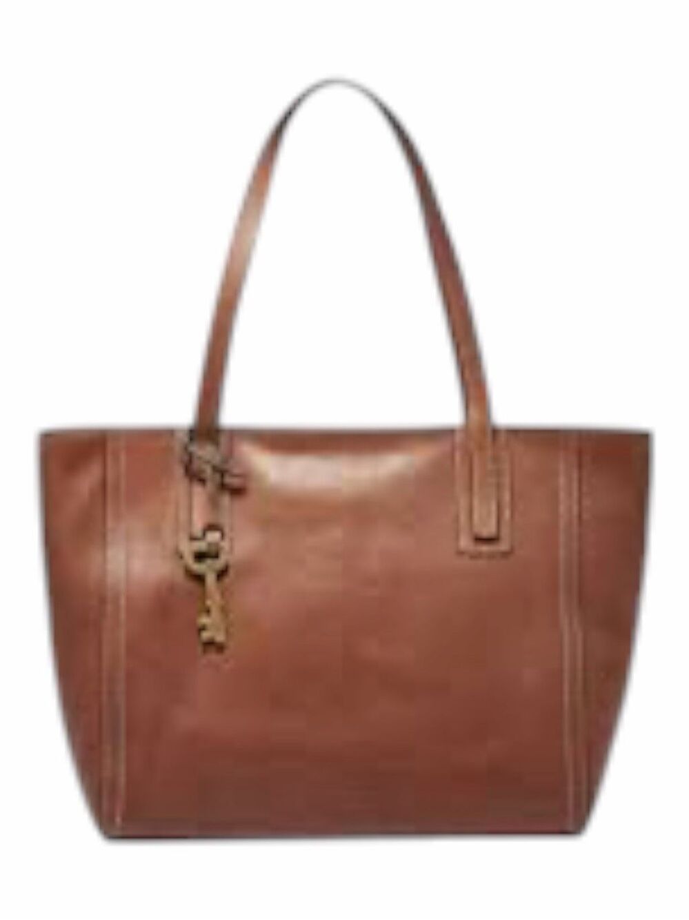 VINTAGE FOSSIL Emma Brown Leather Tote Shoulder Bag Key Charm